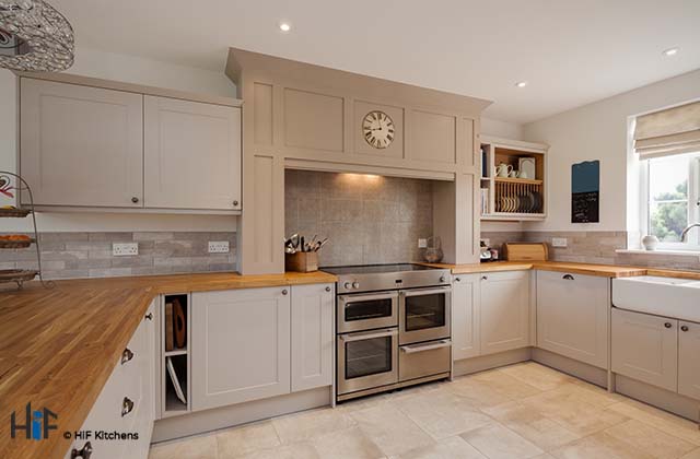 Shaker style kitchen with range cooker