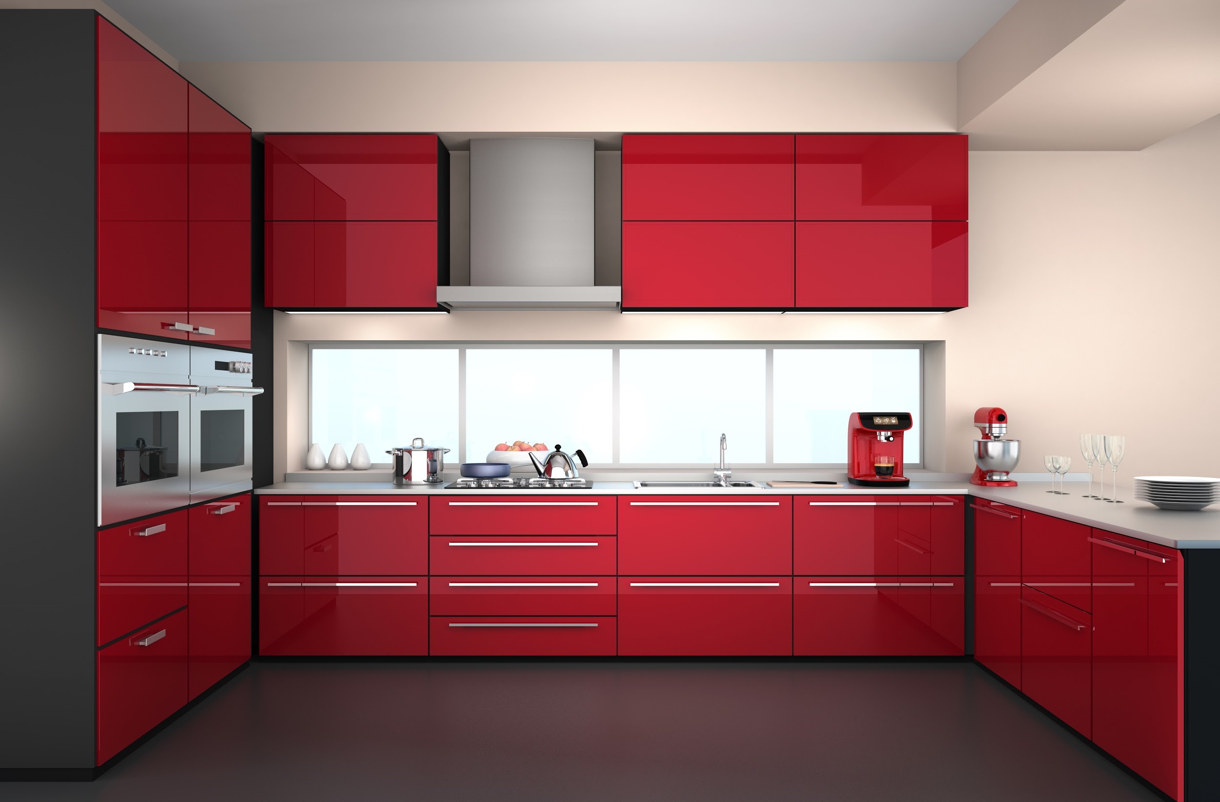 red kitchen units design