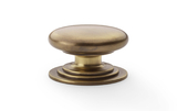 Alexander & Wilks Waltz Round Cupboard Knob on Stepped Rose - Antique Brass - 38mm Image 1 Thumbnail