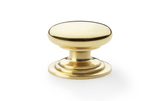 Alexander & Wilks Waltz Round Cupboard Knob on Stepped Rose - Polished Brass - 38mm Image 1 Thumbnail