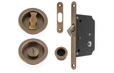 View Alexander and Wilks Radius Sliding Door Lock Set - Antique Brass offered by HiF Kitchens