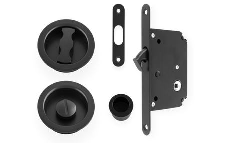 View Alexander and Wilks Radius Sliding Door Lock Set - Black offered by HiF Kitchens