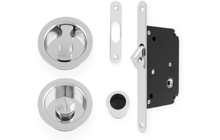 View Alexander and Wilks Radius Sliding Door Lock Set - Polished Chrome offered by HiF Kitchens