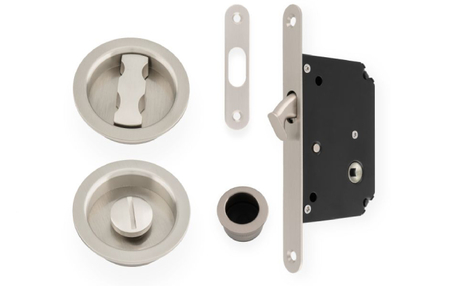 View Alexander and Wilks Radius Sliding Door Lock Set - Satin Nickel offered by HiF Kitchens