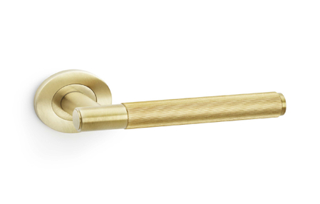 Added Alexander & Wilks Spitfire Reeded Lever on Round Rose - Satin Brass PVD To Basket