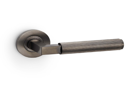 View Alexander & Wilks Hurricane Reeded Lever on Round Rose - Dark Bronze PVD offered by HiF Kitchens