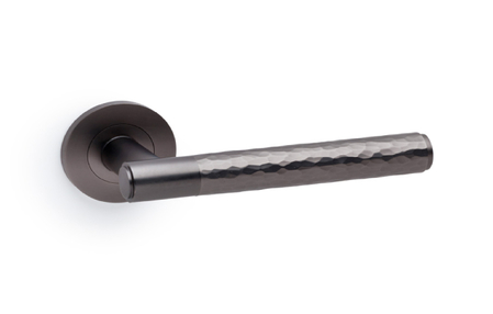 View Alexander & Wilks Spitfire Hammered Lever on Round Rose - Dark Bronze offered by HiF Kitchens