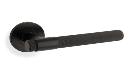 View Knurled Kingstone Lever on Round Rose - Black offered by HiF Kitchens