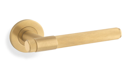 Added Knurled Kingstone Lever on Round Rose - Satin Brass PVD To Basket