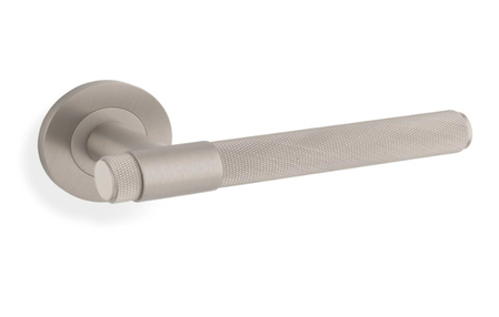 Added Knurled Kingstone Lever on Round Rose - Satin Nickel PVD To Basket