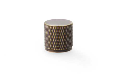 View Alexander & Wilks Antique Brass Brunel Knurled Cylinder Cupboard Knob - 20mm offered by HiF Kitchens