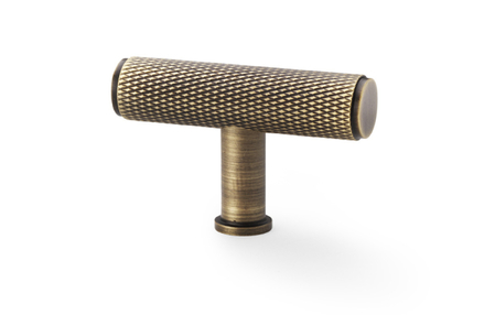 View Alexander & Wilks Crispin Knurled T-bar Cupboard Knob - Antique Brass offered by HiF Kitchens