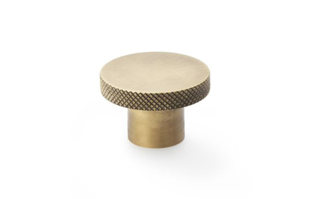 View Alexander & Wilks Hanover Knurled Circular Cupboard Knob - Antique Brass - 30mm offered by HiF Kitchens