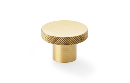 View Alexander & Wilks Hanover Knurled Circular Cupboard Knob - Satin Brass - 30mm offered by HiF Kitchens