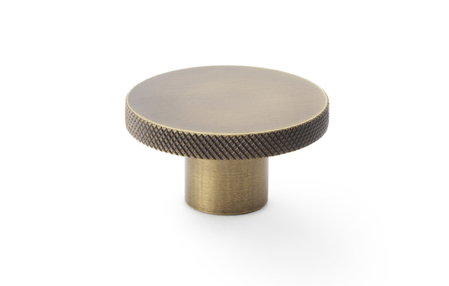 View Alexander & Wilks Hanover Knurled Circular Cupboard Knob - Antique Brass - 38mm offered by HiF Kitchens