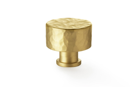 View Alexander & Wilks Leila Hammered Cupboard Knob - Satin Brass - 30mm offered by HiF Kitchens