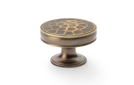 View Alexander & Wilks Lynd Hammered Cupboard Knob - Antique Brass - 38mm offered by HiF Kitchens