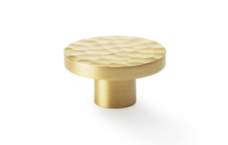 View Alexander & Wilks Hanover Hammered Cupboard Knob - Satin Brass - 38mm offered by HiF Kitchens