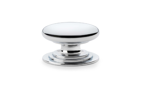 View Alexander & Wilks Waltz Round Cupboard Knob on Stepped Rose - Polished Chrome - 38mm offered by HiF Kitchens