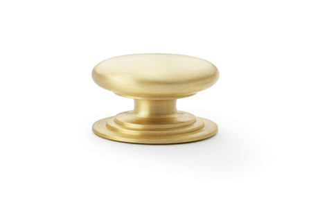 View Alexander & Wilks Waltz Round Cupboard Knob on Stepped Rose - Satin Brass - 38mm offered by HiF Kitchens