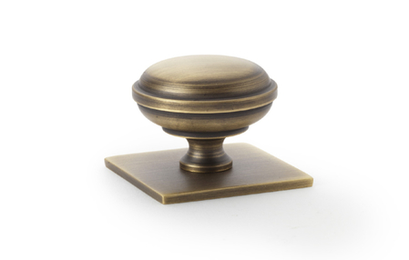 Added Alexander & Wilks Quantock Cupboard Knob on Square Backplate - Antique Brass - 34mm To Basket