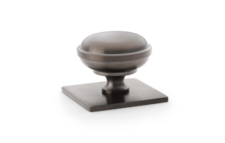 View Alexander & Wilks Quantock Cupboard Knob on Square Backplate - Dark Bronze PVD - 34mm offered by HiF Kitchens