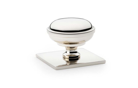 View Alexander & Wilks Quantock Cupboard Knob on Square Backplate - Polished Nickel - 34mm offered by HiF Kitchens