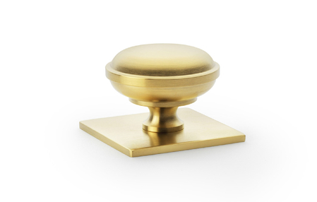 View Alexander & Wilks Quantock Cupboard Knob on Square Backplate - Satin Brass PVD - 34mm offered by HiF Kitchens