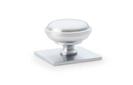 View Alexander & Wilks Quantock Cupboard Knob on Square Backplate - Satin Chrome - 34mm offered by HiF Kitchens