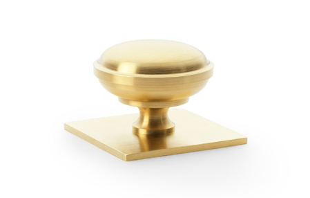 View Alexander & Wilks Quantock Cupboard Knob on Square Backplate - Satin Brass PVD - 38mm offered by HiF Kitchens