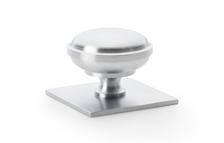 View Alexander & Wilks Quantock Cupboard Knob on Square Backplate - Satin Chrome - 38mm offered by HiF Kitchens