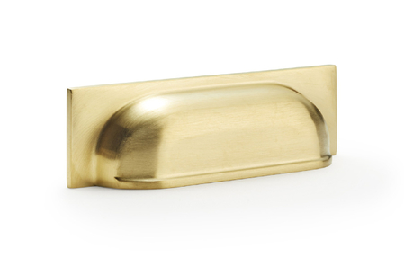 View Alexander & Wilks Quantock Cup Pull Handle - Satin Brass - Centers 96mm offered by HiF Kitchens