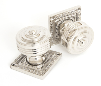 View 83859 - Polished Nickel Tewkesbury Square Mortice Knob Set - FTA offered by HiF Kitchens