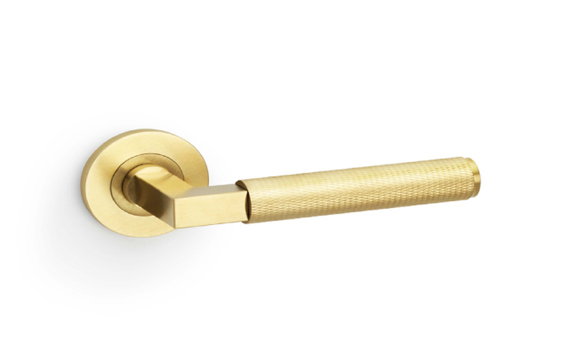 Alexander & Wilks Hurricane Knurled Lever on Round Rose - Satin Brass PVD Image 1