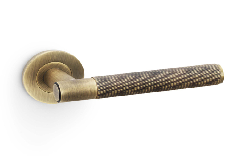 Alexander & Wilks Spitfire Knurled Lever on Round Rose - Antique Brass Image 1