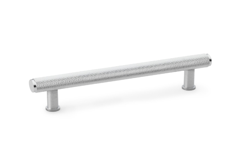 Alexander & Wilks Crispin Knurled T-bar Cupboard Pull Handle - Satin Chrome - Centres 128mm Image 1