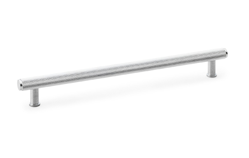 Alexander & Wilks Crispin Knurled T-bar Cupboard Pull Handle - Satin Chrome - Centres 224mm Image 1