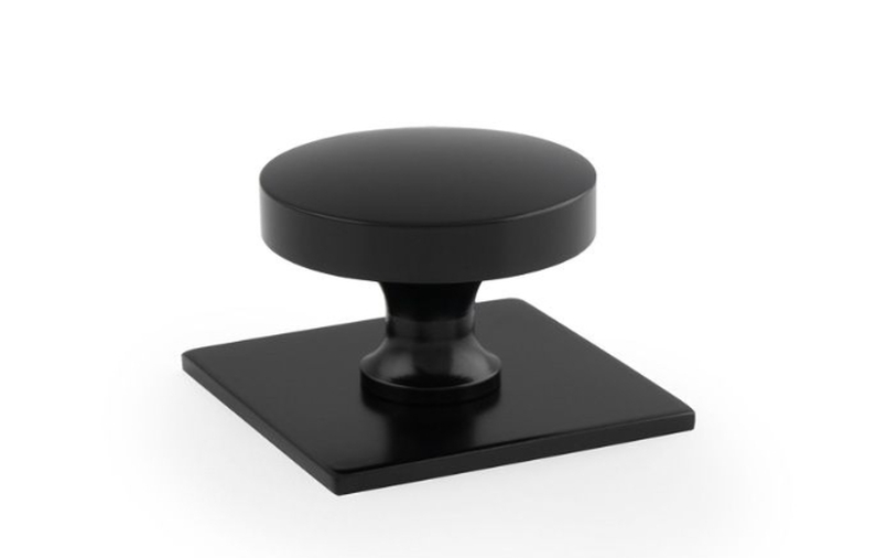 Bullion Cupboard Knob on Square Backplate-Black Image 1