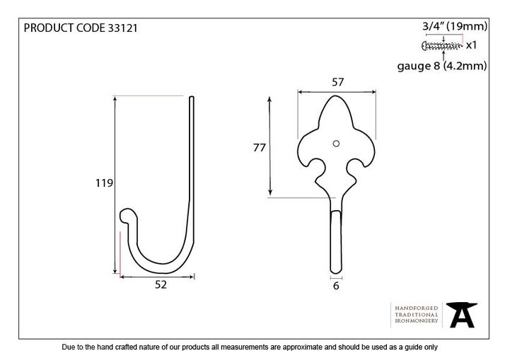 33121 - From The Anvil Beeswax Fleur-De-Lys Coat Hook - FTA Image 2