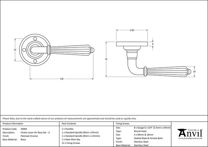 50083 - Polished Chrome Hinton Lever on Rose Set - U - FTA Image 2