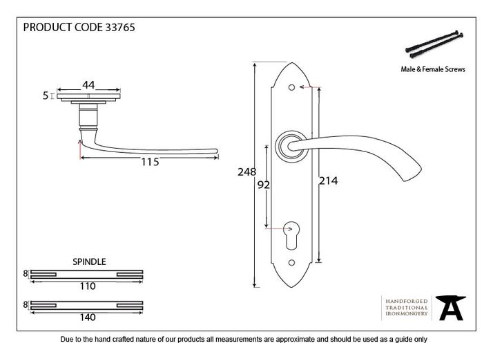 33765 - Pewter Gothic Curved Lever Espag. Lock Set - FTA Image 2