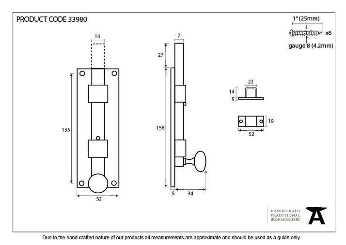 33980 - Black 6'' Straight Knob Bolt - FTA Image 2