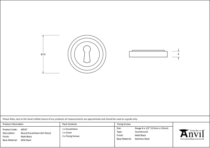 49537 - Matt Black Round Escutcheon (Art Deco) - FTA Image 6