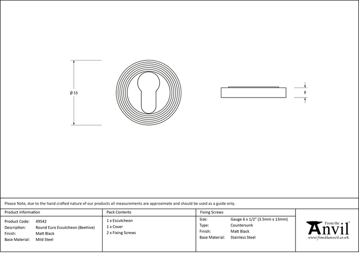 49542 - Matt Black Round Euro Escutcheon (Beehive) - FTA Image 6