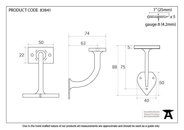 83841 - Black 2.5'' Handrail Bracket - FTA Image 2