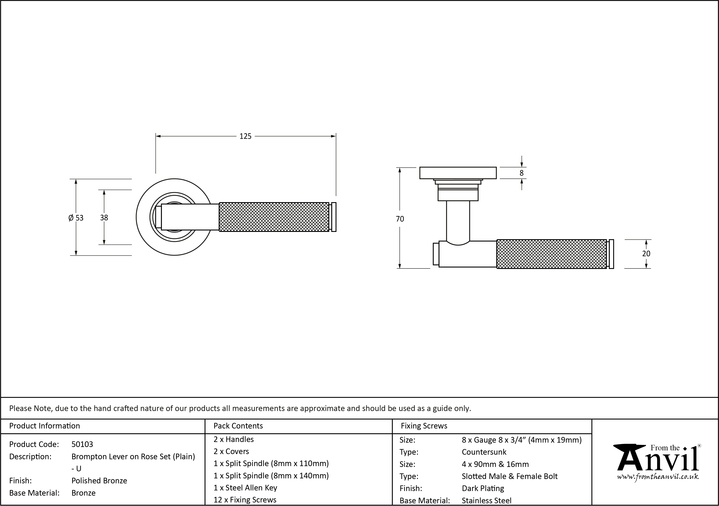 50103 - Polished Bronze Brompton Lever on Rose Set (Plain) - U - FTA Image 3