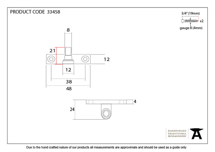33458 - Polished Brass Cranked Stay Pin - FTA Image 2