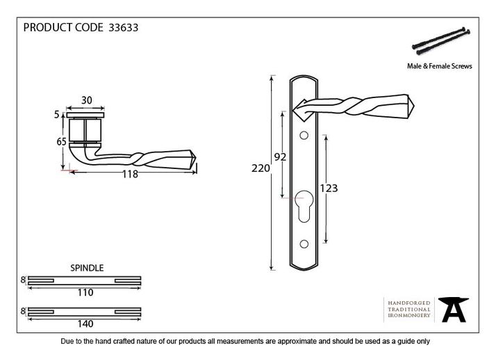33633 - Pewter Narrow Lever Espag. Lock Set - FTA Image 2