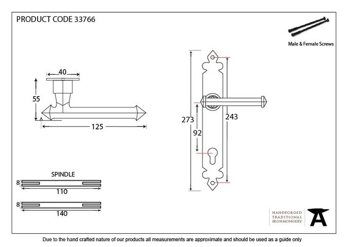 33766 - Pewter Tudor Lever Espag. Lock Set - FTA Image 2