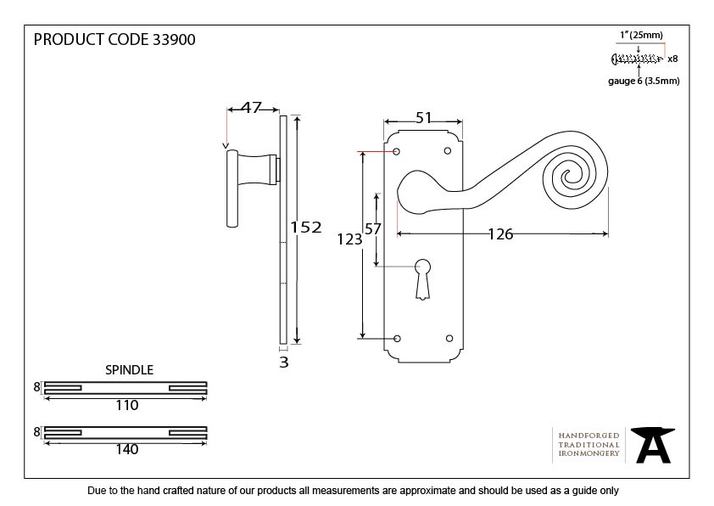 33900 - Beeswax Monkeytail Lever Lock Set - FTA Image 4